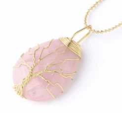 Pendentif Quartz Rose Arbre De Vie Nature