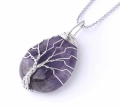 Collier Pendentif Arbre De Vie Pierre Améthyste Nature