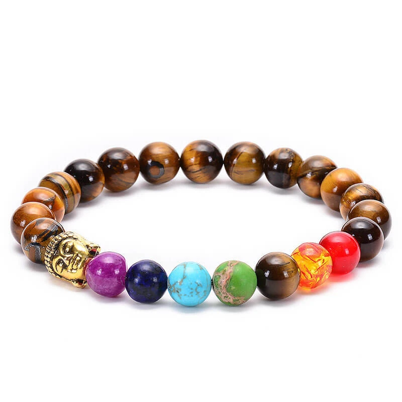 Bracelet 7 Chakras Bouddha En Oeil De Tigre OR 1 Bracelet 7 Chakras Bouddha En Oeil De Tigre OR