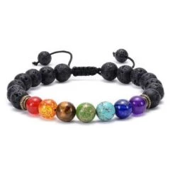 Bracelet 7 Chakras Pierres De Lave Ajustable