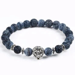 Bracelet Homme Perle Lion Sauvage -Objets Zen & Musique Spirituelle bracelet homme perle lion bleu argent