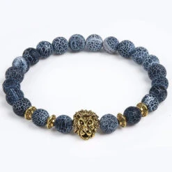 Bracelet Homme Perle Lion Sauvage -Objets Zen & Musique Spirituelle bracelet homme perle lion bleu or