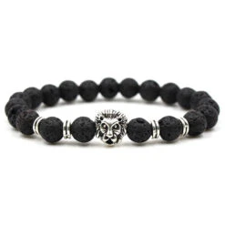 Bracelet Homme Perle Lion Sauvage -Objets Zen & Musique Spirituelle bracelet homme perle lion pierre de lave argent