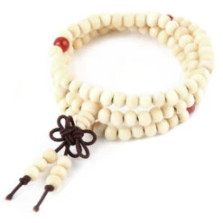 Mala Tibétain Bracelet Bois De Santal Blanc