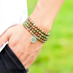 Bracelet Mala Pierre Verte En Unakite 6 Bracelet Mala Pierre Verte En Unakite -Objets Zen & Musique Spirituelle bracelet mala pierre verte 2