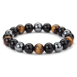 Bracelet Oeil De Tigre Hématite Et Obsidienne Triple Protection